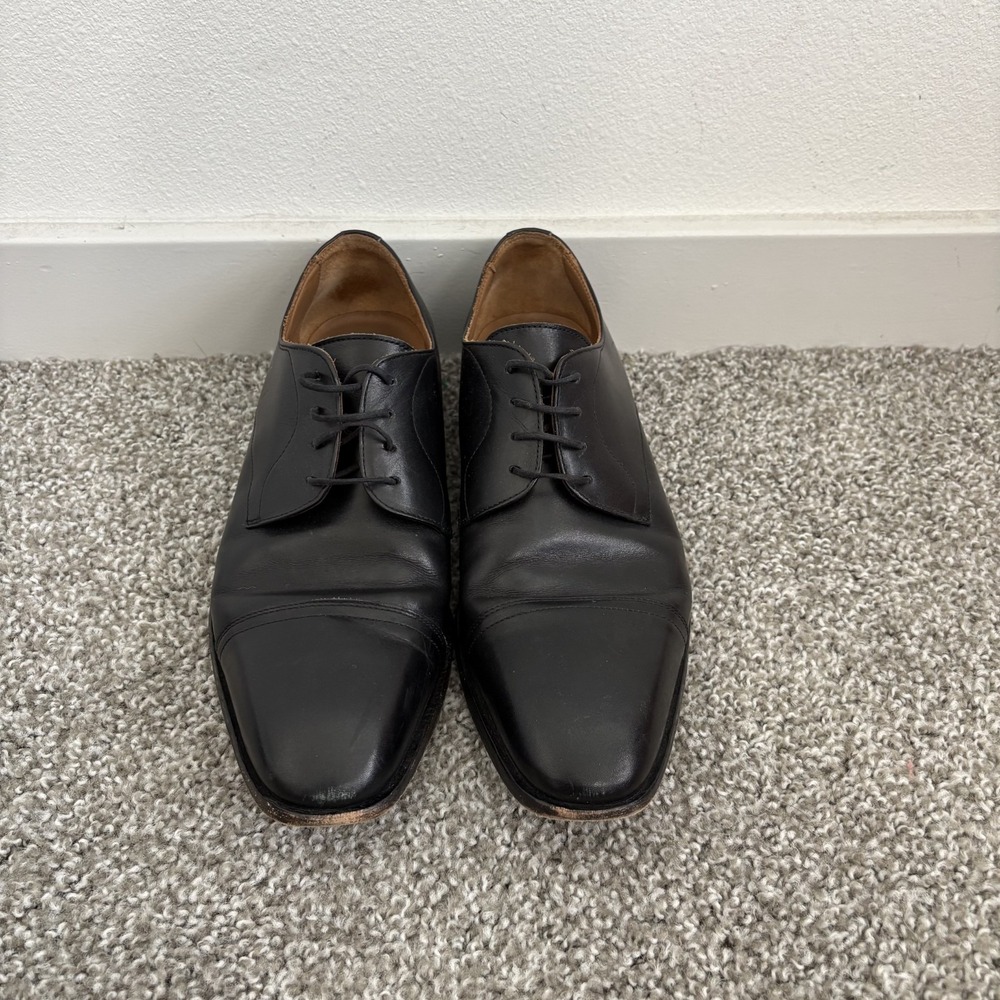 Hugo Boss Leather Shoes Mens 9 Black Lace Up Oxford Cap Toe Made in Portugal
